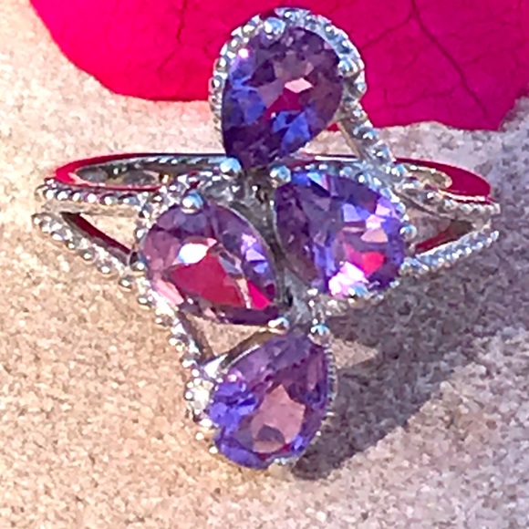 Karis Jewelry - Purple Pear Shaped Sterling Silver Ring